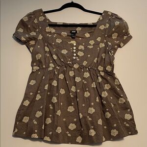 H&M y2k 100% cotton empire waist floral blouse top